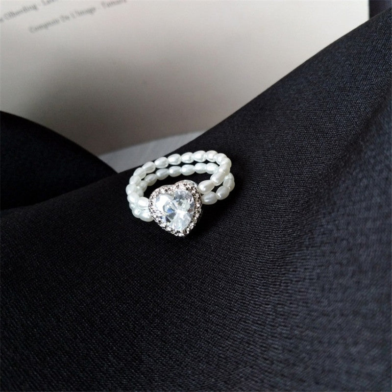 Simple Style Heart Shape Rhinestones Artificial Pearl Wholesale Rings