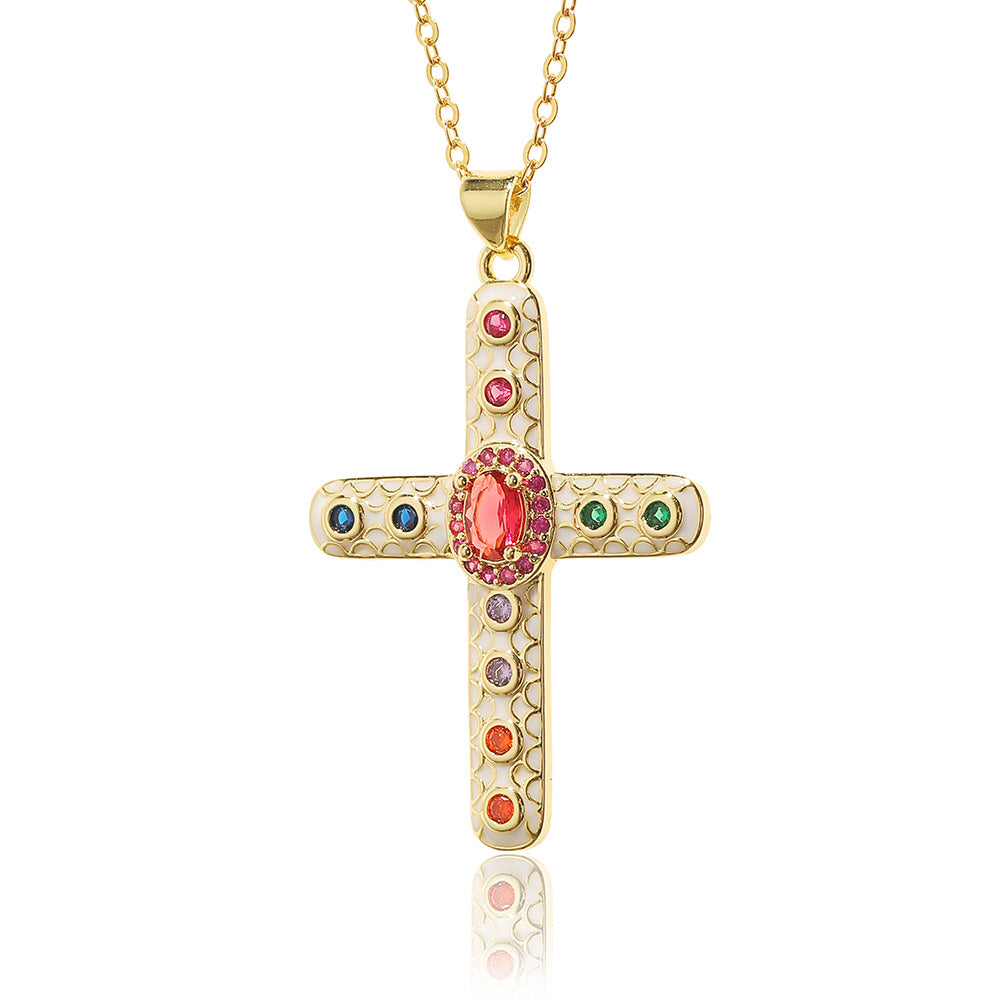 Simple Style Cross Copper Rhinestones Pendant Necklace In Bulk