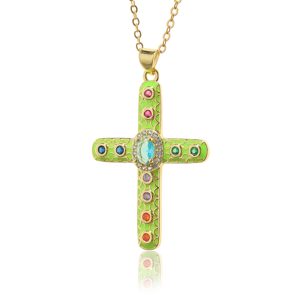 Simple Style Cross Copper Rhinestones Pendant Necklace In Bulk