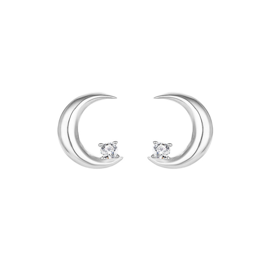 1 Pair Elegant Lady Moon Inlay Sterling Silver Zircon Ear Studs