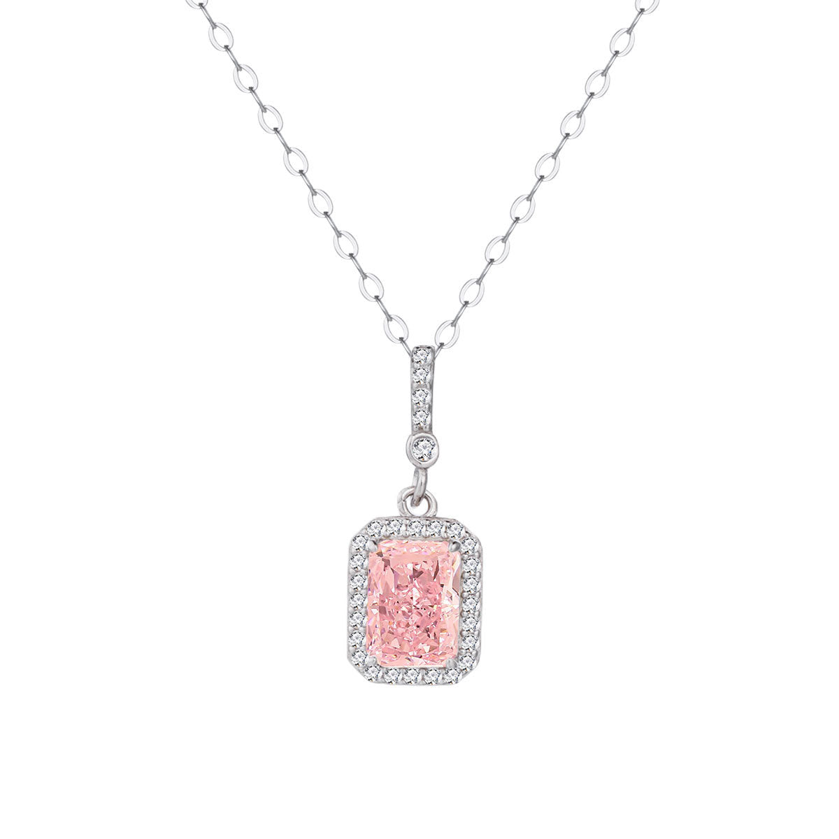 Ig Style Lady Korean Style Square Sterling Silver Inlay Zircon Pendant Necklace