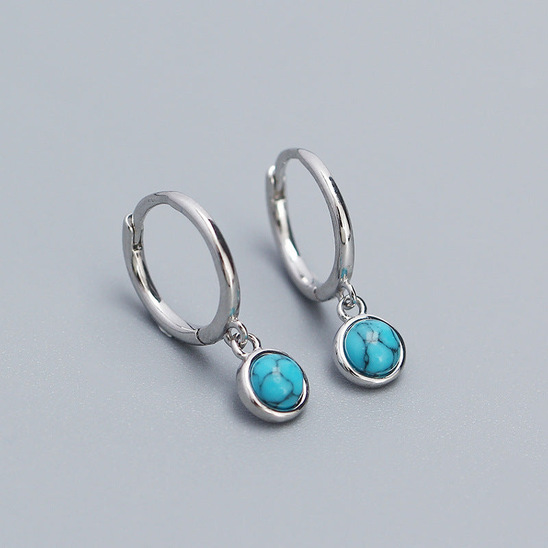 Ig Style Simple Style Round Sterling Silver Plating Inlay Moonstone Turquoise Agate Drop Earrings 1 Pair