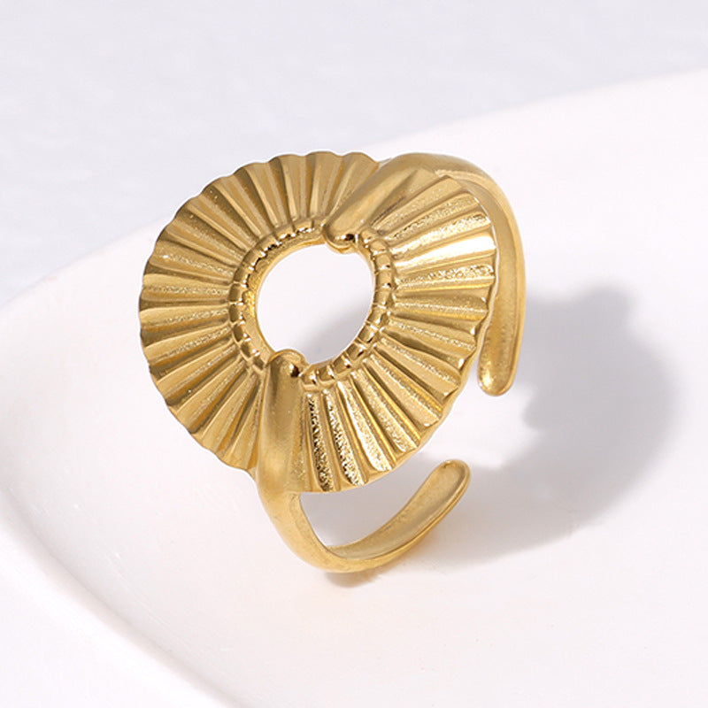 Modern Style Geometric Stainless Steel Plating Pleated 18k Gold Plated Open Rings