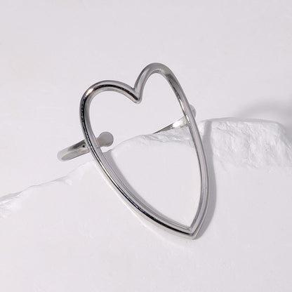 Elegant Retro Geometric Leaf Heart Shape Stainless Steel Plating Open Rings