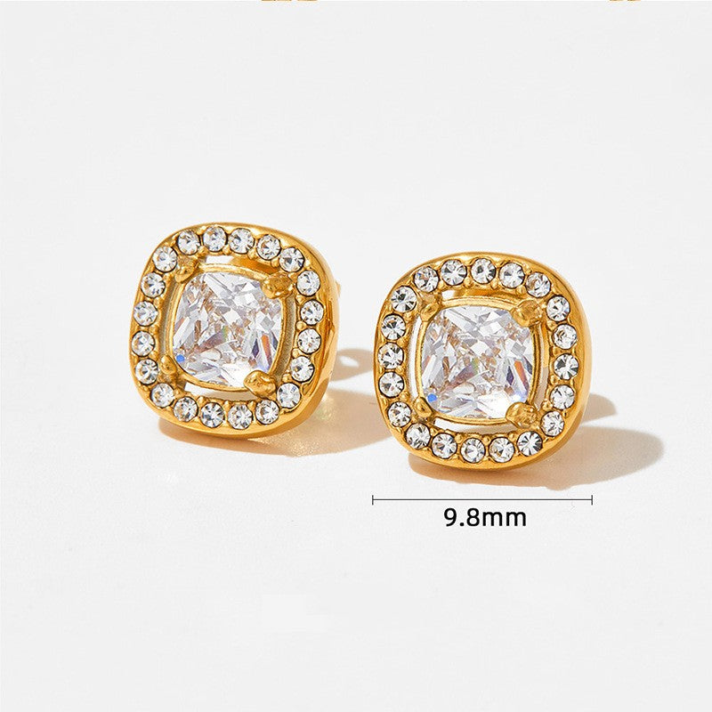 Casual Simple Style Square Stainless Steel Plating Inlay Zircon Ear Studs 1 Pair