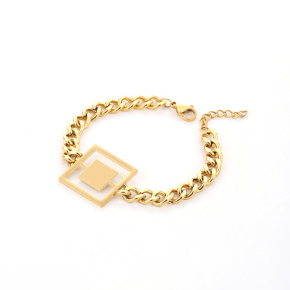 Lady Streetwear Square Titanium Steel Rings Earrings Necklace