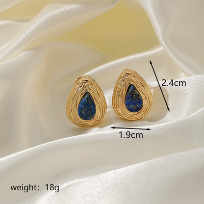 1 Pair Roman Style Streetwear Geometric Plating Inlay Copper Lapis Lazuli 18k Gold Plated Ear Studs