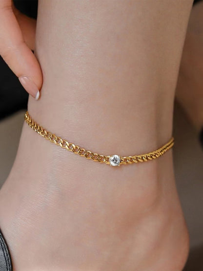 Classic Style Solid Color Chains Print Stainless Steel Inlay Zircon Women's Anklet