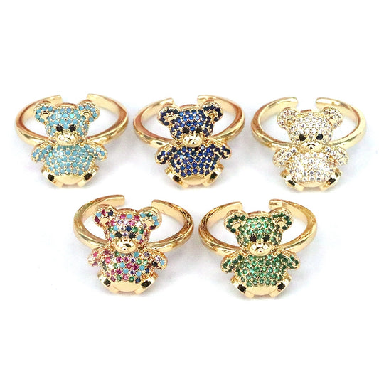 Ig Style Cute Bear Copper Plating Inlay Zircon Gold Plated Open Rings