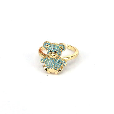 Ig Style Cute Bear Copper Plating Inlay Zircon Gold Plated Open Rings