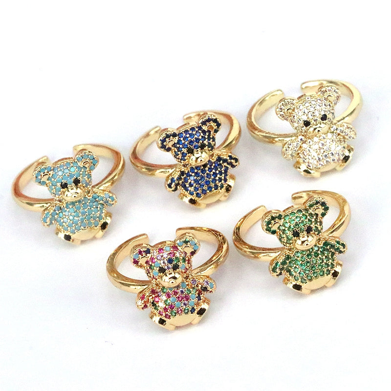 Ig Style Cute Bear Copper Plating Inlay Zircon Gold Plated Open Rings