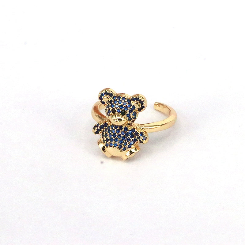 Ig Style Cute Bear Copper Plating Inlay Zircon Gold Plated Open Rings