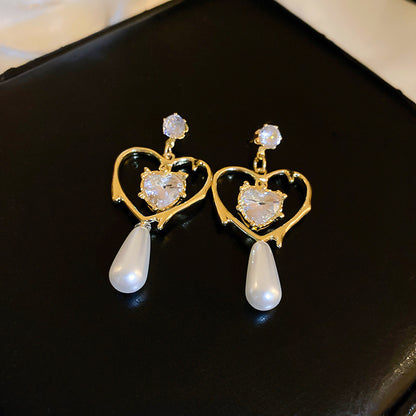 1 Pair Elegant Lady Korean Style Heart Shape Inlay Alloy Zircon Drop Earrings