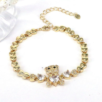 Simple Style Classic Style Bear Heart Shape Copper Plating Inlay Zircon Gold Plated Bracelets