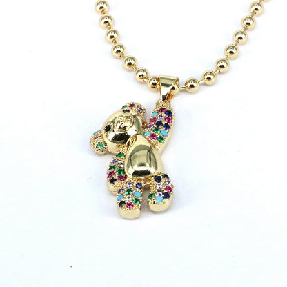 Casual Hip-hop Little Bear Copper Plating Inlay Zircon Gold Plated Pendant Necklace