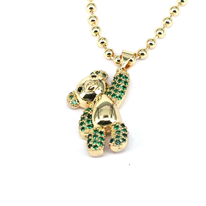 Casual Hip-hop Little Bear Copper Plating Inlay Zircon Gold Plated Pendant Necklace