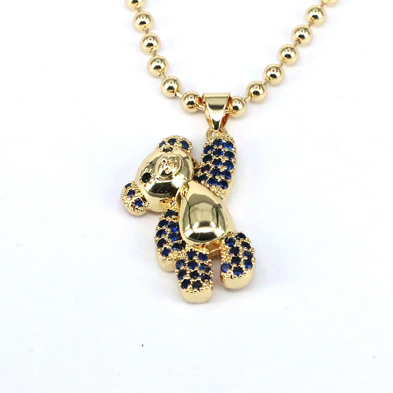 Casual Hip-hop Little Bear Copper Plating Inlay Zircon Gold Plated Pendant Necklace