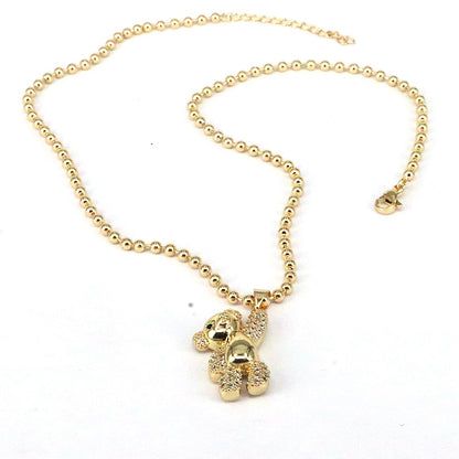 Casual Hip-hop Little Bear Copper Plating Inlay Zircon Gold Plated Pendant Necklace