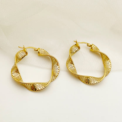 1 Pair Classical Simple Style Waves Plating Stainless Steel Gold Plated Hoop Earrings