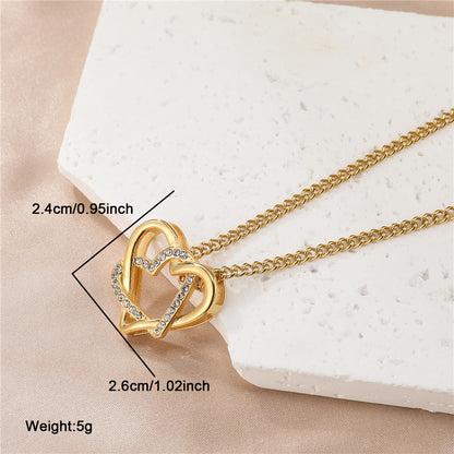 Sweet Simple Style Heart Shape Stainless Steel Hollow Out Inlay Zircon Pendant Necklace