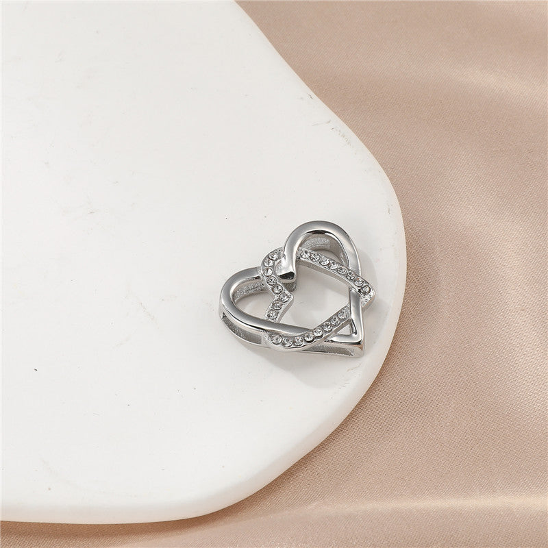 Sweet Simple Style Heart Shape Stainless Steel Hollow Out Inlay Zircon Pendant Necklace