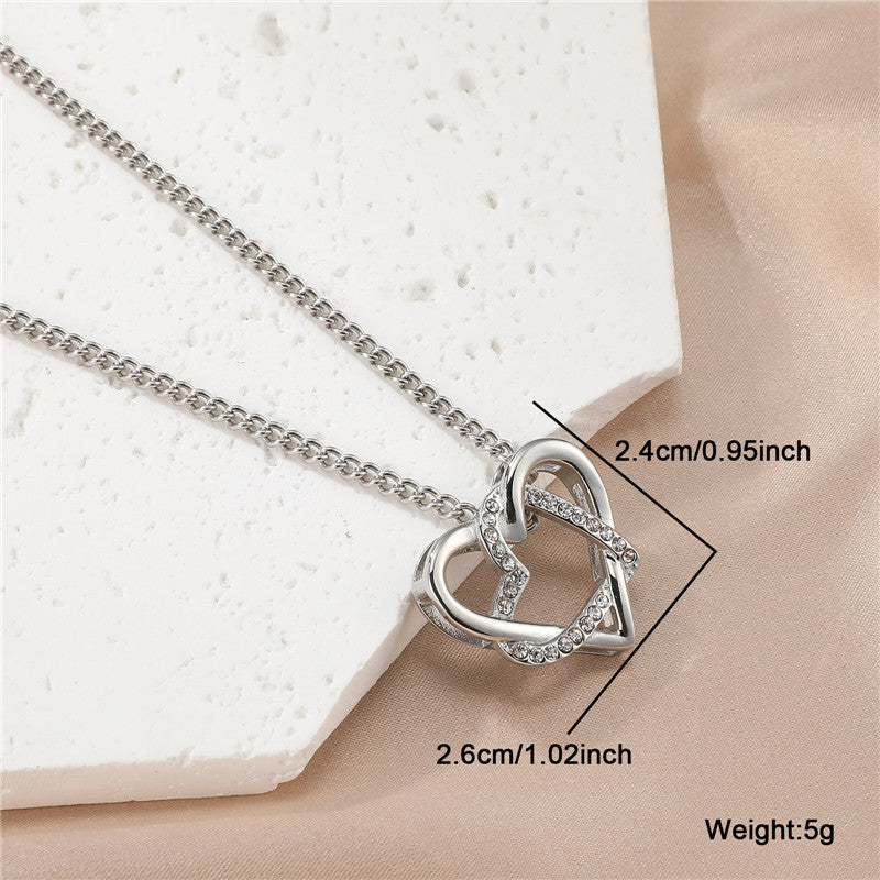 Sweet Simple Style Heart Shape Stainless Steel Hollow Out Inlay Zircon Pendant Necklace