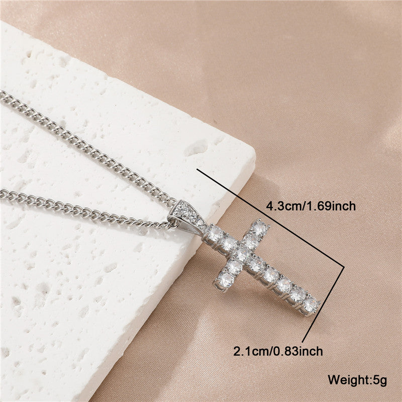 Vintage Style Cross Stainless Steel Inlay Zircon Pendant Necklace