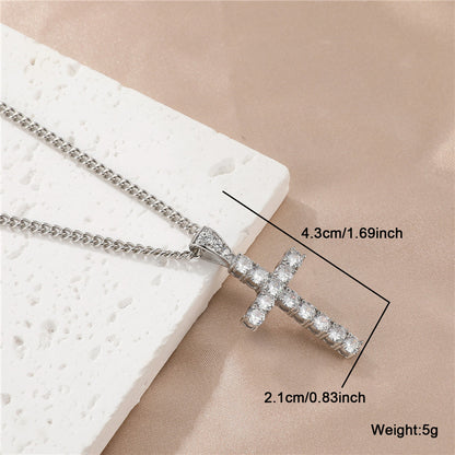 Vintage Style Cross Stainless Steel Inlay Zircon Pendant Necklace