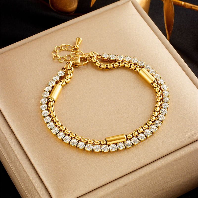 Simple Style Commute Round Titanium Steel 18k Gold Plated Rhinestones Bracelets In Bulk