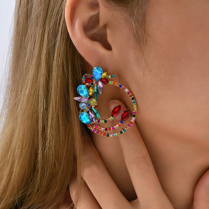 1 Pair Elegant Exaggerated Color Block Hollow Out Inlay Zinc Alloy Rhinestones Ear Studs