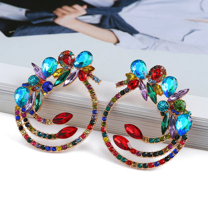 1 Pair Elegant Exaggerated Color Block Hollow Out Inlay Zinc Alloy Rhinestones Ear Studs