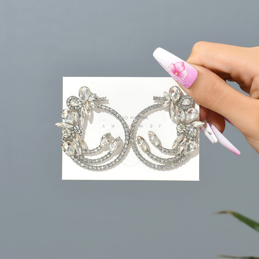 1 Pair Elegant Exaggerated Color Block Hollow Out Inlay Zinc Alloy Rhinestones Ear Studs