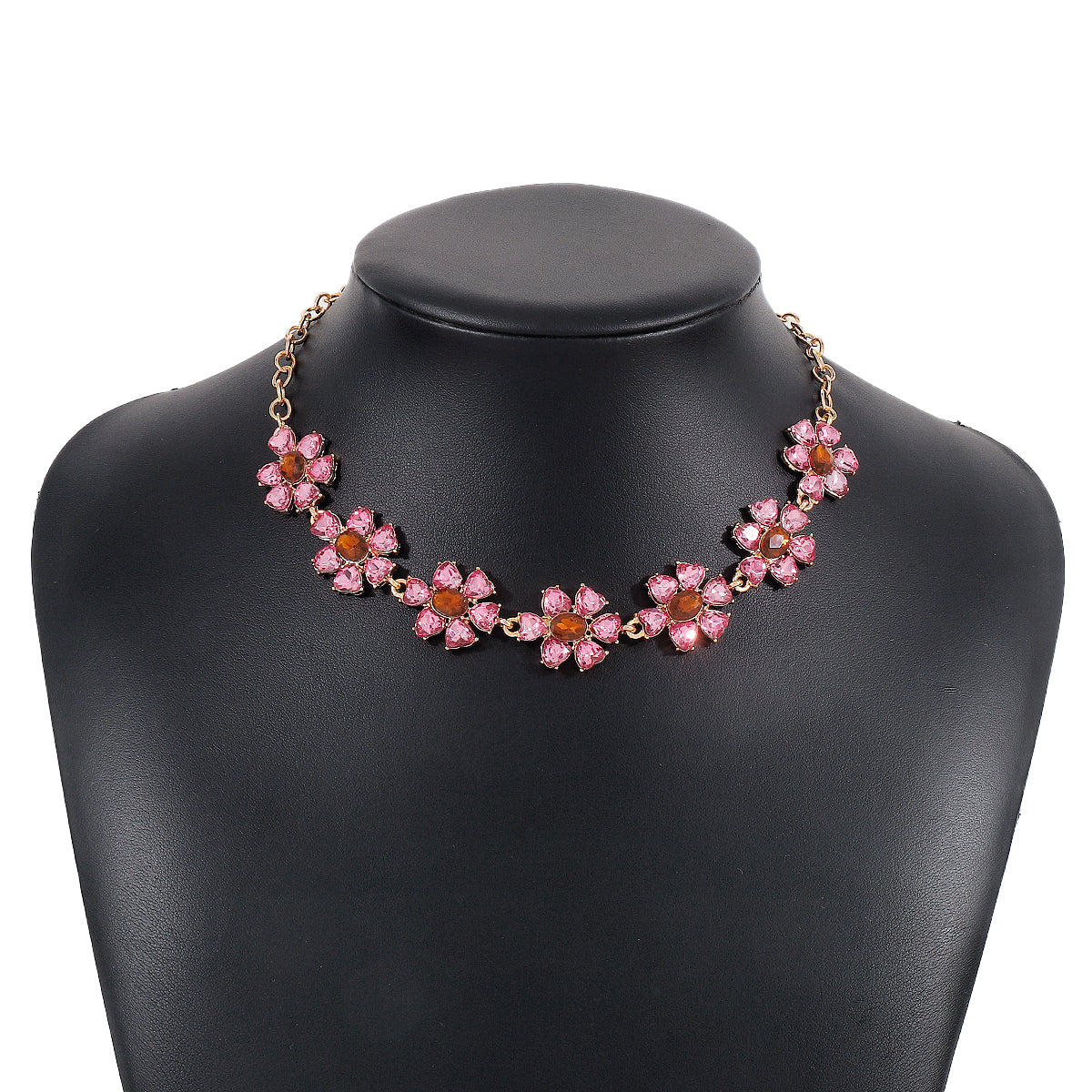 Elegant Sweet Flower Alloy Iron Inlay Rhinestones Women's Necklace