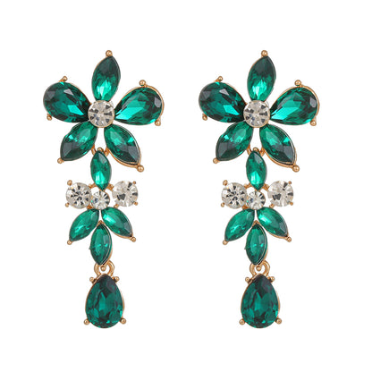 1 Pair Vintage Style Flower Plating Inlay Alloy Artificial Gemstones Gold Plated Drop Earrings