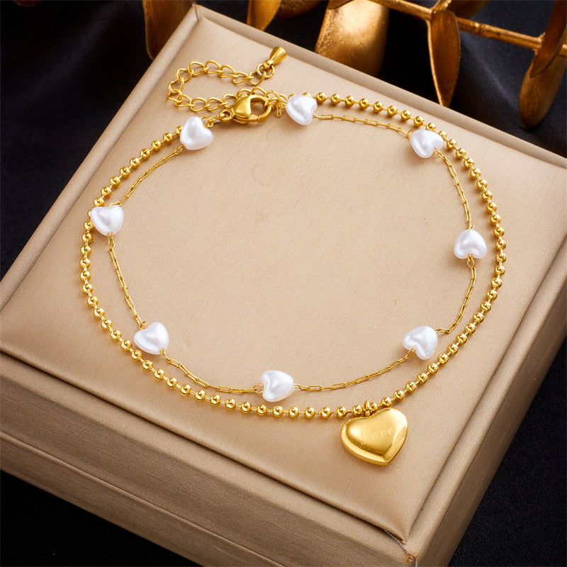 Korean Style Heart Shape Titanium Steel Plating 18k Gold Plated Women's Anklet