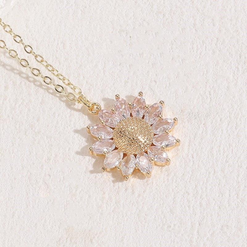 Elegant Classic Style Water Droplets Flower Copper 14k Gold Plated Zircon Necklace In Bulk