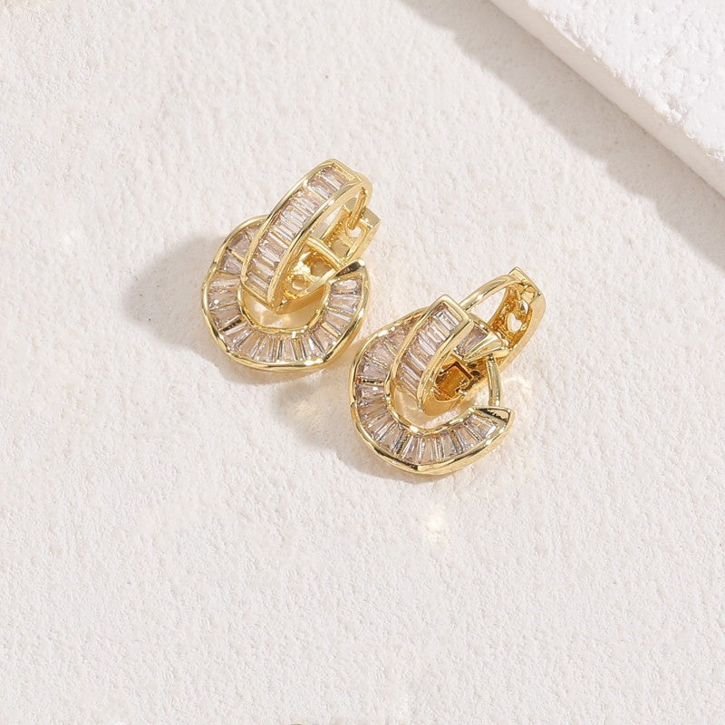 1 Pair Classic Style Geometric Asymmetrical Plating Inlay Copper Zircon 14k Gold Plated Ear Studs