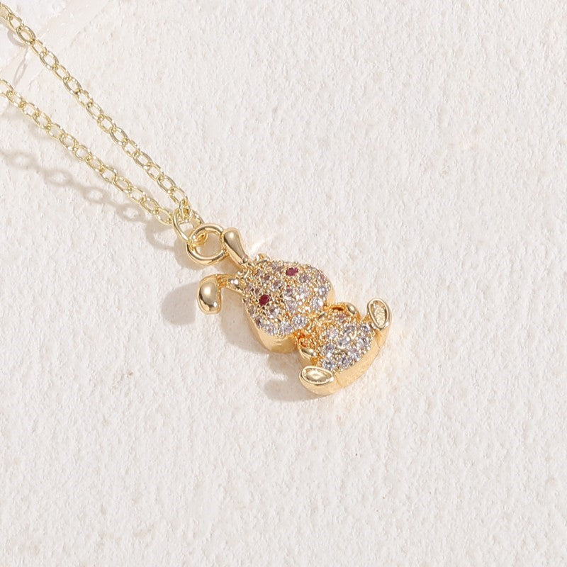 Classic Style Rabbit Copper 14k Gold Plated Zircon Necklace In Bulk