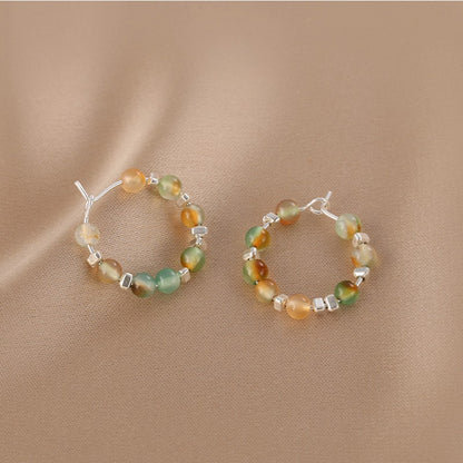 1 Pair Simple Style Circle Beaded Beaded Earrings