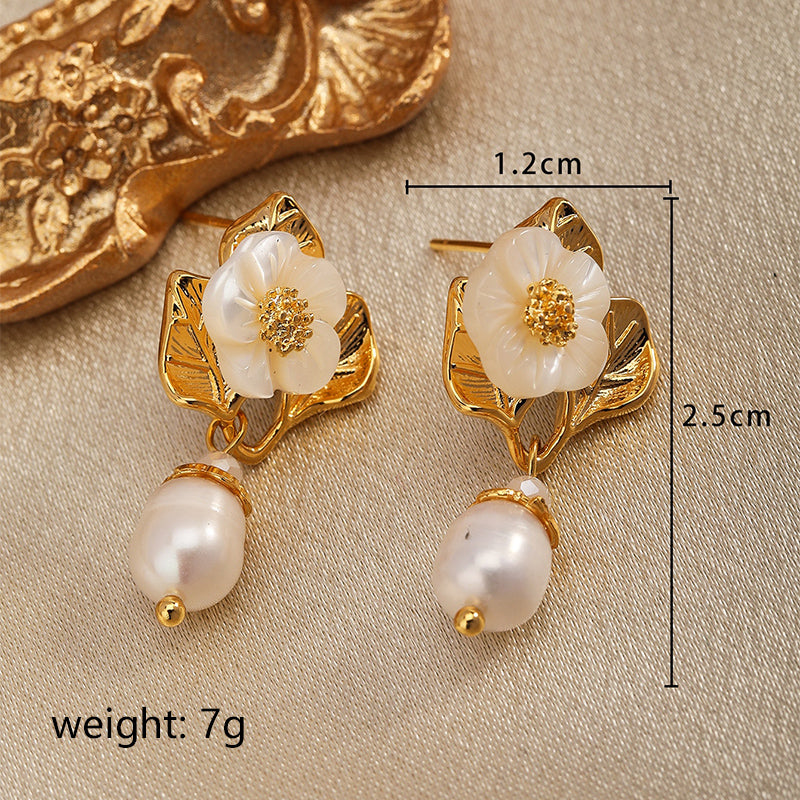 1 Pair Vintage Style Simple Style Flower Patchwork Copper Drop Earrings