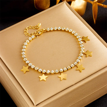 Elegant Lady Star Titanium Steel Inlay Rhinestones Bracelets Necklace