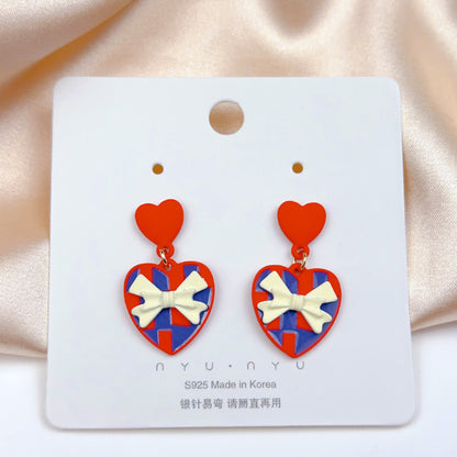 1 Pair Sweet Heart Shape Flower Butterfly Enamel Inlay Imitation Pearl Alloy Rhinestones Earrings