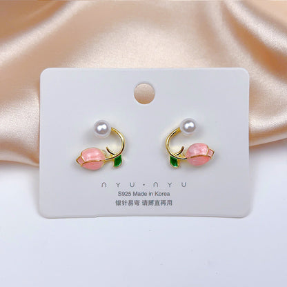 1 Pair Sweet Heart Shape Flower Butterfly Enamel Inlay Imitation Pearl Alloy Rhinestones Earrings