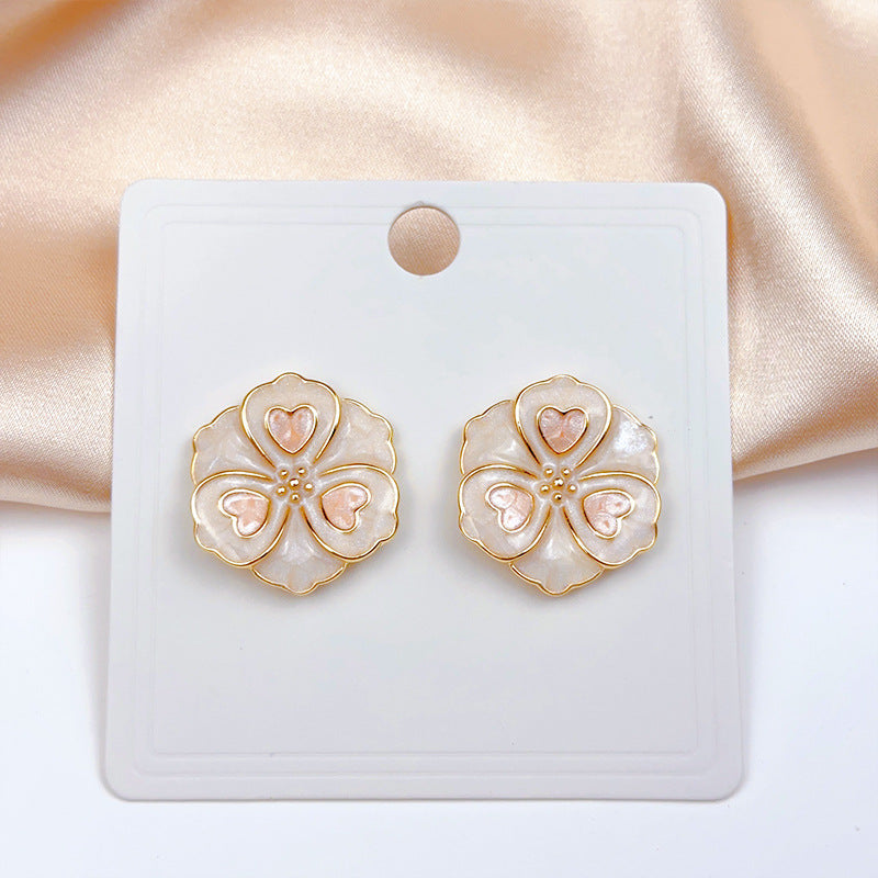 1 Pair Sweet Heart Shape Flower Butterfly Enamel Inlay Imitation Pearl Alloy Rhinestones Earrings