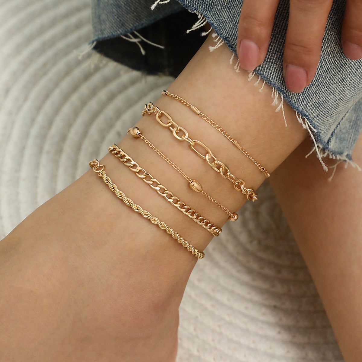 Wholesale Jewelry Simple Thick Snake Chain Anklet Five-piece Set Gooddiy