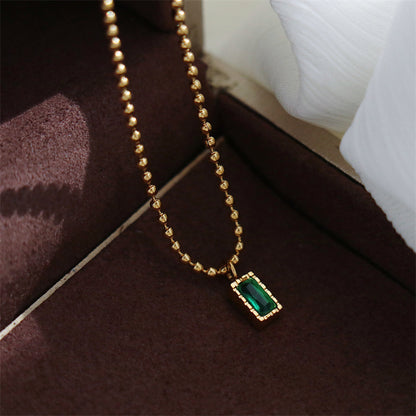 Retro Square Oval Flower Stainless Steel Plating Inlay Artificial Gemstones Zircon 18k Gold Plated Pendant Necklace