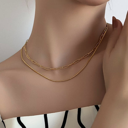 Simple Style Classic Style Solid Color Stainless Steel Double Layer Necklaces