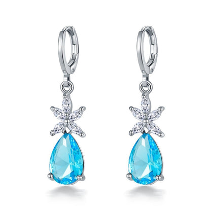 1 Pair Simple Style Water Droplets Plating Inlay Copper Zircon White Gold Plated Drop Earrings