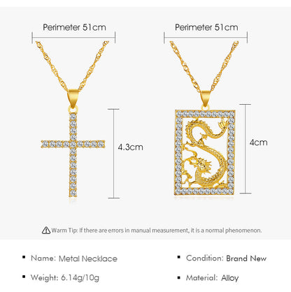 New Necklace Simple Cross Necklace Hollow Domineering Flying Dragon Necklace Imitation Gold Necklace Wholesale Gooddiy