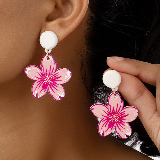1 Pair Sweet Commute Flower Plating Arylic Drop Earrings